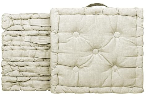 IlGruppone 6 Pezzi Cuscini Sedia Quadrati Alti Mattonella Trapuntati Cuscino da Pavimento con Maniglia 40x40 Cm Altezza 6 Cm Cuscino Spesso Cucina Interno Esterno Coprisedia - Beige Melange