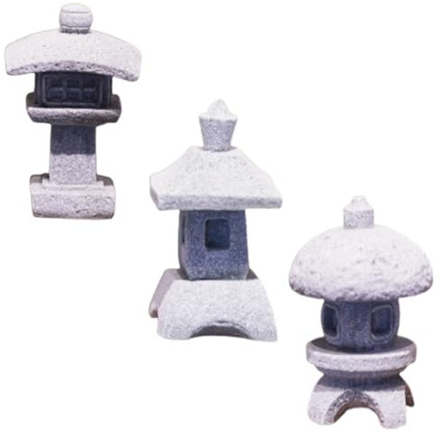 Lot de 3 lanternes japonaises, accessoires de jardin, décoration japonaise, pagode, décoration asiatique, jardin zen, lanterne en pierre en grès pour jardin, aquarium, sculpture, ornements de bonsaï