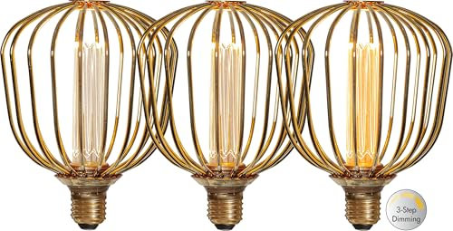 Star Trading LED-lampa dekoled metall, E27, 4,3 W, 180 lm, guld, varmvit, 3-stegs dimmer, 16,2 cm