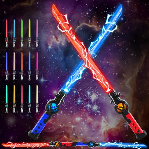 Lightsaber, Épées Laser pour Enfants 2PCS, Épées Laser Rechargeables avec 15 Couleurs et Effets Sonores, Épée LED Rétractable 2-en-1 pour Cosplay, Jeux de Combat et Fêtes à Thème Samurai