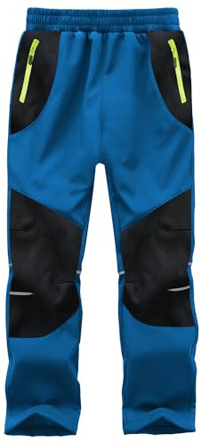 Buyboxs Kids Snow Pants Boys Waterproof Insulated Hiking Pants Youth Winter Warm Fleece Lined Ski Snowpants, Blue/Black S