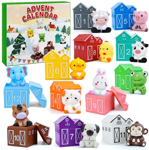 Adventskalender 2025 mit Tieren, Baby Spielzeug für Kleinkinder von 1–3 Jahren, Weihnachtsgeschenke, Fingerpuppen, 12er-Box, Haus und Tiere, Montessori-Vorschulspielzeug für Jungen und Mädchen