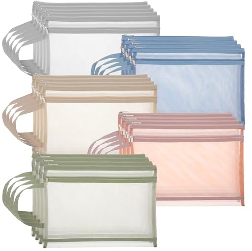 20 Pack Mesh Zipper Pouches A4 Size, Double Layer Mesh Storage Bags with Zipper Handle for Organizing Documents, Cosmetics, Toiletries, Office Supplies, Travel Essentials and Home Organization