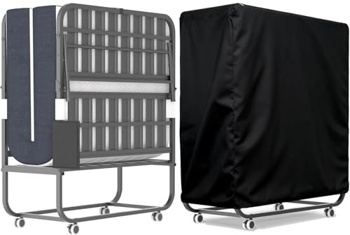 IKIMI 96x190cm Klappbett mit 12cm Dicker Memory-Schaum Matratze und 4 Laufrollen & Cover, Robuster Gästebett Klappbar Reisebett Erwachsene Faltbett Langlebiger Metallbett,Belastbar bis 200kg