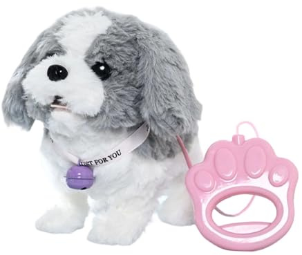 Jiuvaso Jouet pour chien, simulation d'animal de compagnie électronique en peluche, animal en peluche électrique, Gris Blanc