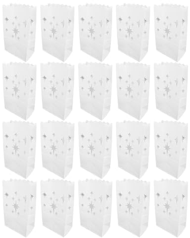 20 pezzi di sacchetti luminosi bianchi ignifughi con motivo a stella ritagliata, eleganti sacchetti di carta per candele per decorazioni di matrimoni, feste e Thanksgiving,