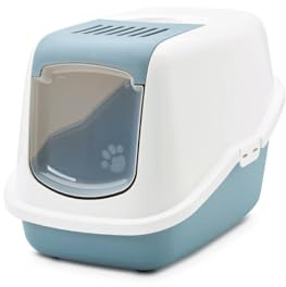 Savic bac litiere pour Chat - Nestor Bluestone - Maison Toilette - façade Rabattable - Porte battante - Filtre Charbon - 56 x 39 x 38,5 cm