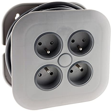 Zenitech - Enrollador doméstico 4 tomas 2P+T 16A + disyuntor - 7 metros - Gris