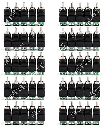50 Pcs Terminal Block Dc Power to RCA Male for TV Video Adapter Cinch Connector for CCTV Cameras Connector
