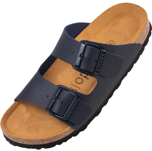 Palado Pantoletten Damen Korfu Matt - gefertigt in Spanien - matte Oberfläche - Veloursleder-Decksohle - ergonomisches Weichfußbett - leichte EVA-Sohle Dunkelblau UK6 - EU39