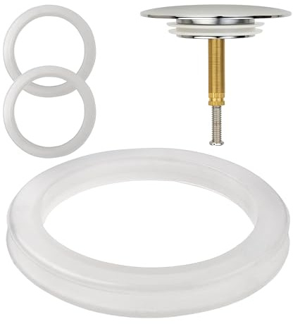 Ersättningstätning för badkarsplugg, 3 delar, av silikon, transparent, tätningsring med dubbel tätning, storlek utvändig Ø 44,7 mm, invändig Ø 33,8 mm, tätningsring för ventilkonus badkar