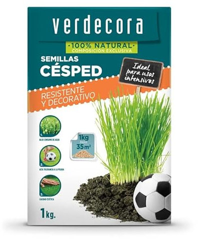 Verdecora Semillas Césped Resistente y Decorativo | Para usos intensivos | Alta densidad (PORTES INCLUIDOS) (1kg)