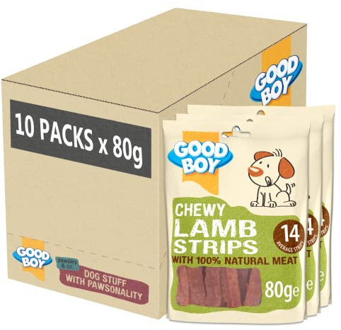 Good Boy Lamb Strips - Natural Dog Treats - Wheat and Cereal Free Recipe - Bulk Box - 10 x 80g