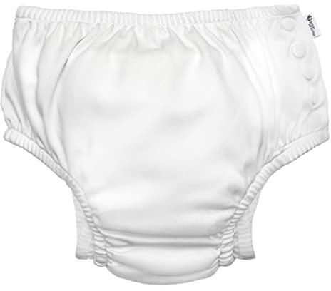 i play. by green sprouts Reusable, Eco Snap Swim Diaper with Gussets, UPF 50, White, Patented Design, STANDARD 100 by OEKO-TEX Certified 24 mo