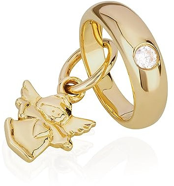 NKlaus Kettenanhänger Taufring Weiße Zirkonia Schutzengel 333 Gold klein 11mm Ring Glanz 11059