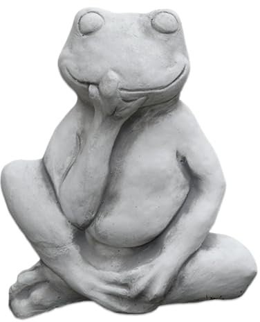gartendekoparadies.de Flips – der nachdenkliche Frosch, Steinfigur, H. 28 cm, 8 kg, Grau, frostsicher aus Steinguss für Außenbereich