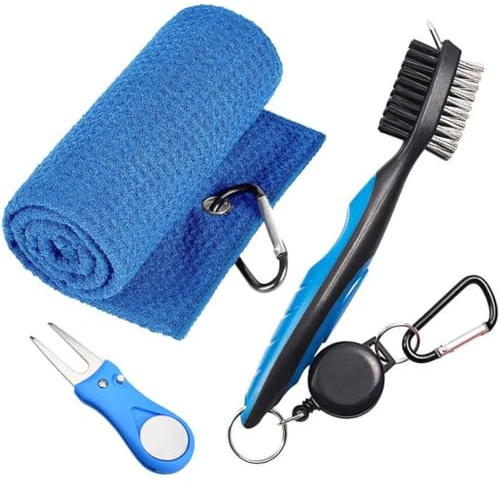 Berfea Club de Golf Cepillo Ranura Limpieza Doble Cara Putter cuña Bola surco Cepillo de Palo de Golf Kit Limpiador, Accesorios de Golf para Hombres