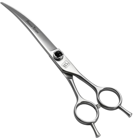 Fenice Totem Dog Grooming Scissors: 7.5 inch Pet Curved Shears Made Of Japanese 9CR Advanced Stainless Steel Professional Grooming Scissors for Dogs Cats and Other Pets
