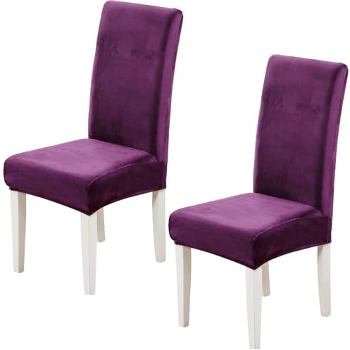 Xundefeng Soft Velvet Dining Chair Covers for Dining Room Set of 2 Pack Slipcovers Chairs Cover Stretch Slipcover, Purple