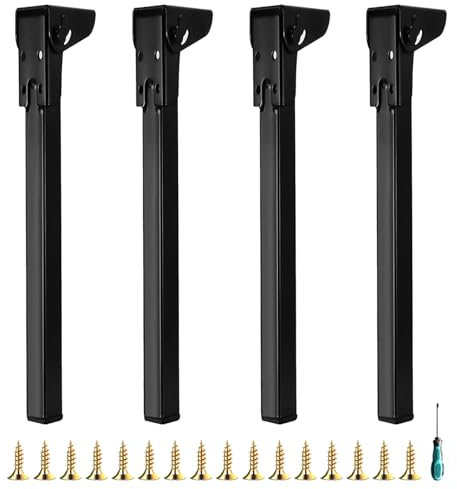 4PCS Metall Schreibtischbeine, 60CM Klapptischbeine Möbelstützbeine Klappbar Tischbeine Schwarz Tischfüße Möbelfüße mit Bodenschoner Schrankbeine für Bett Tischbeine Möbel Sofas Betten