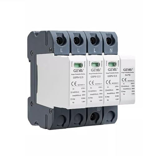 GEYA Überspannungsschutz SPD Din Rail House Überspannungsschutz 12,5KA T1+T2 Klasse 50KA Blitzschutz (3P+N,AC275V)