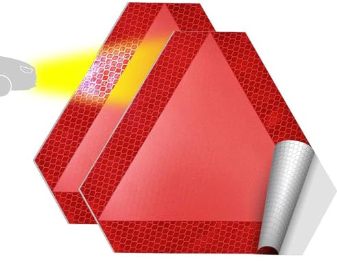 2 stycken | Reflekterande säkerhetsklistermärken dekaler för långsam körning | bildekal vinylskylt diamantkvalitet röd triangeldekal | 21 x 18 cm