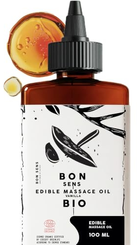 Ätbar Massageolja, Erotisk och Sensorisk - BIO Massage Oil - Ekologisk, Cosmos Organic - Naturlig Vaniljdoft