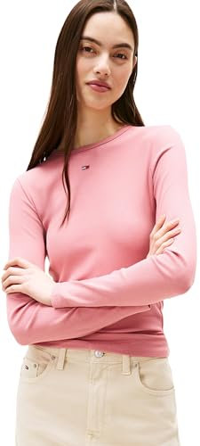 Tommy Jeans Damen Tjw Slim Essential Rib Dw0dw17387 L/S T-Shirt, Pink (Tahiti Berry), XL EU