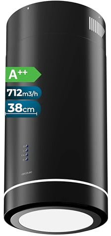 Cecotec Campana Extractora 38Cm En Isla Redonda Bolero Flux Ire 388000 Black A++. Acabado En Negro, Succión 800M3/H, Motor 210W, Control Electrónico, Panel Led, Filtro Carbono