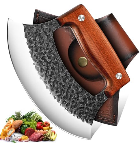 Tivoli Cuchillo de Pizza Profesional – Hoja afilada anticorrosiva de acero al carbono, Hacha de Pizza, Cortapizzas Hecho a Mano con Funda de Cuero