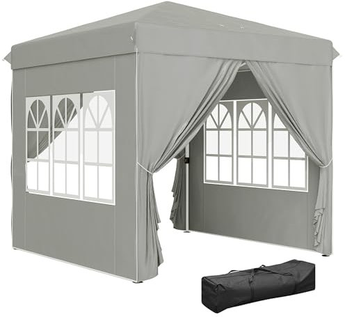 Outsunny Pavillon 2,5x2,5m, imperméable Stable résistant à l'hiver Pop-up Pavillon, Protection UV 50+, Tente de réception Pliable avec 4 Parties latérales Sac Pavillon de Jardin pour Camping Jardin,