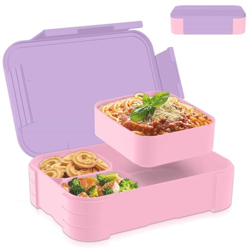 CIGAA Fiambrera para niños con compartimentos, caja bento de 1200 ml para niños, fiambrera a prueba de fugas con compartimentos para niñas y niños, apta para microondas / lavavajillas