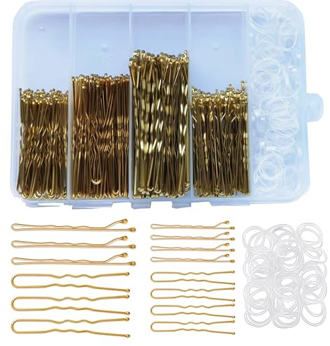 300pcs Bobby Pins Kit, Blonde 100 Hair Pins for Women, 100 U Shaped Hair Pins for Buns, 100 Hair Bands with Box, hair bun pins, strong hair grips for women, 2inch, 2.36inch, 2.75inch