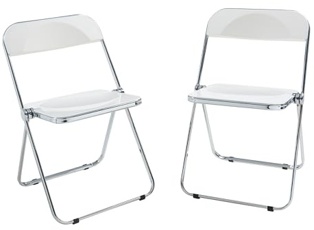 [en.casa] Klappstuhl Pornainen 2er Set Stuhl klappbar Esszimmerstühle 74 x 46 x 47 cm Schreibtischstuhl Belastbarkeit 120 kg Küchenstühle Metallgestell Weiß