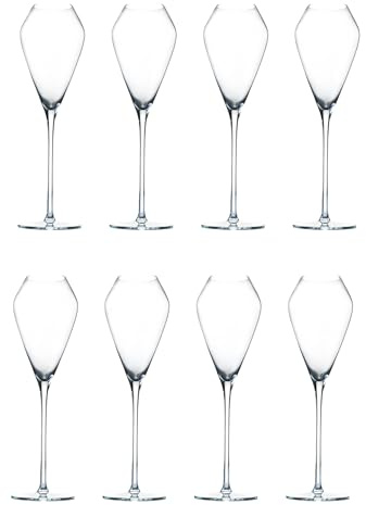 Katie Jayne 285ml 'Tulip' Champagne Flutes Set of 8 (2 Boxes) | Mouth-Blown Glass Set for Prosecco & Cocktails | Large Modern Glasses for Home Bars, Weddings & Parties | Gift-Boxed Drinking Glasses