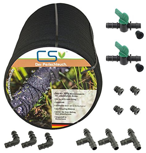 50m CS Perlschlauch drucklos mit Anschluss - Set S6 für die Drucklose Bewässerung im Garten