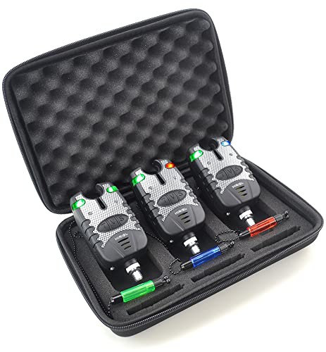 Hirisi Tackle Bissanzeiger zum Karpfenangeln und 3 Swinger in Reißverschlusstasche, Rot, Blau, Grün (Rot, Blau, Grün)