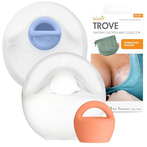 Boon Trove Silicone Manual Breast Bump - Hands Free Breast Pump - Breast Milk Collector with Travel Pouch - 2 Count