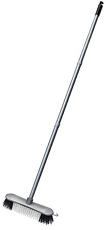 Addis Indoor Plastic Sweeping broom with Stiff Nylon bristles & 3pcs easy assemble Metal handle, Metallic Grey