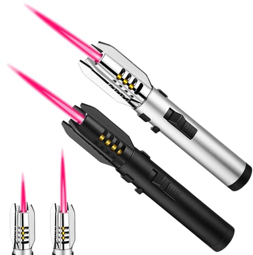 Jetflamme Accendino a gas ricaricabile, 20 cm, antivento, lungo, ricaricabile, per candele, cucina, barbecue (senza gas) (2, argento + nero)