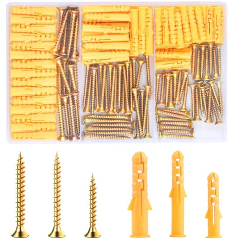 HuangXinyu Set di 180 tasselli e viti M6 M8 (90 bulloni per muratura, 90 tasselli di espansione), per mattoni e cemento a secco, viti autofilettanti e tasselli da parete