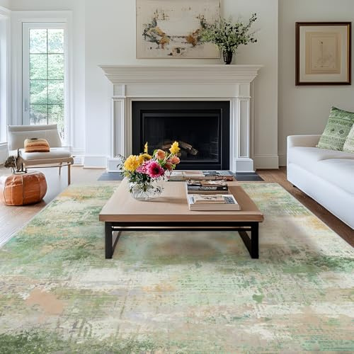 MAST DOO Teppich Wohnzimmer Waschbarer, Moderner Kurzflor Teppich Großer, Abstrakte Schlafzimmer Teppiche Waschbar rutschfest Design für Esszimmer Büro Bereich Dekor Gelblich Grün Größe 160x230cm