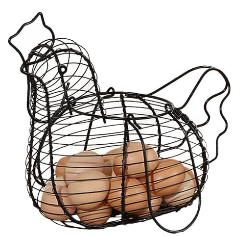 Generic Chicken Shaped Wire Egg Basket, Silver, Egg Collecting Gathering Basket For Kitchen Living Room Home Décor Decoration Storage