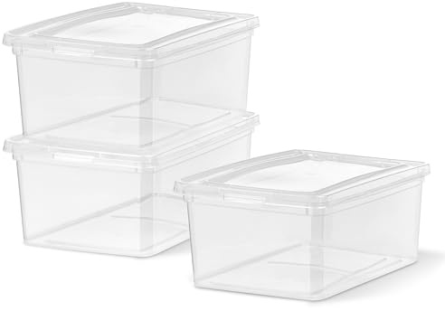 Iris Ohyama Vielseitige Aufbewahrungsboxen, 16L, 3er-Set, Transparent, Deckel leicht schließbar, Stapelbar, Für Schrank, Regale, Klassenzimmer, Organisation, Spielzeug, Kunstbedarf, Schuhe, CNL-5