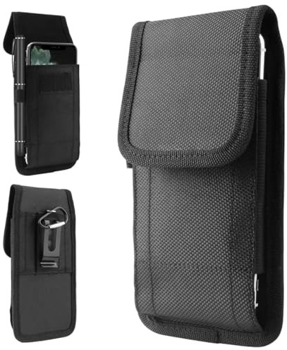 OUDQFCJ Funda de cinturón para móvil, funda móvil cinturón con trabilla y bolsa de cintura, con mosquetón, utilizable en horizontal o vertical (Negro)
