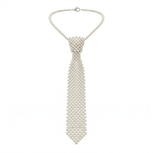 KGCGJVB Tie Necklace Pearl Necktie Collar Tie for Women White Beaded Handmade Fashion Neck Accessory Shirt Neckties Women's Jewelry