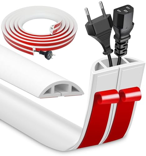 Canale per cavi autoadesivo, larghezza 4 cm, flessibile, piccolo canalina per cavi, in PVC, facile da tagliare, montaggio per tutti i cavi di alimentazione a parete, pavimento (bianco)