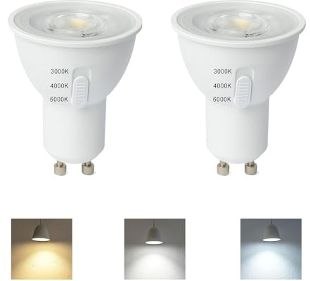 Euxper GU10 LED Lampen 5W, 3 Farbtemperaturen 3000K/4000K/6000K, ersetzt 50W Halogen, 38° Spot, Flickerfrei, Nicht Dimmbar, Energiesparende GU10 LED Leuchtmittel für Zuhause, 2er Pack
