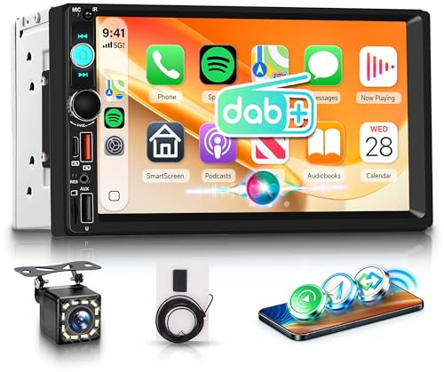 Rimoody DAB+/DAB Autoradio 2 Din con Wireless Carplay Android Auto Bluetooth FM/AM/RDS Radio, 7 Pollici Touchscreen Radio con Mirror Link USB/EQ/Type C Controllo del Volante Telecamera Posteriore