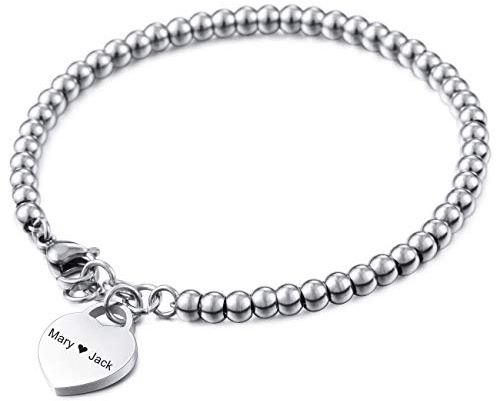 MeMeDIY Braccialetto Personalizzato Incisione Nomi Lettera Iniziale Birthstone Caviglia per Donna Ragazze Acciaio Inossidabile Link Regolabile con Perline con Cuore Regali Migliori Amici Gioielli